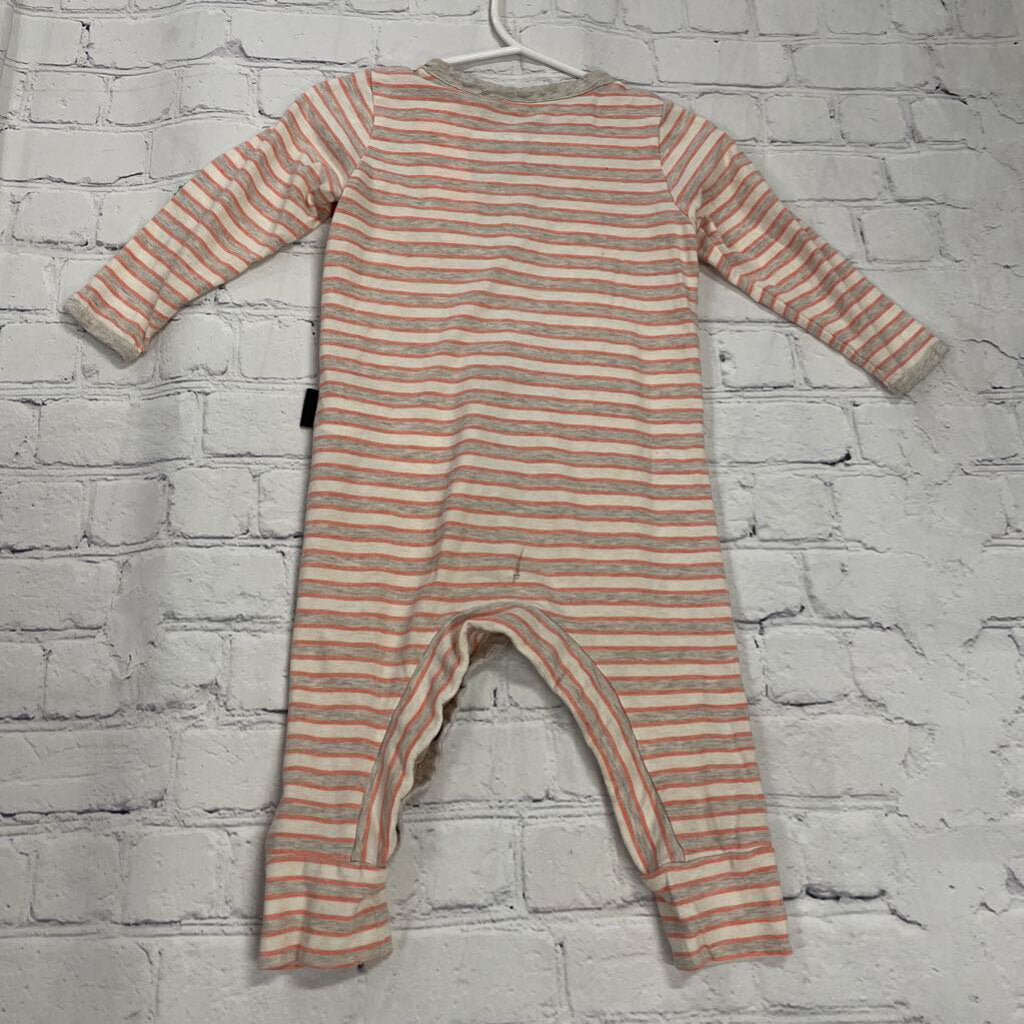 Cream Long Sleeve Onesie with Orange 7 Grey Stripes