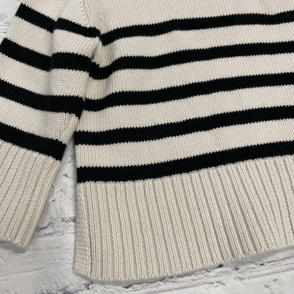 Cream Knit Sweater with Black Stripes