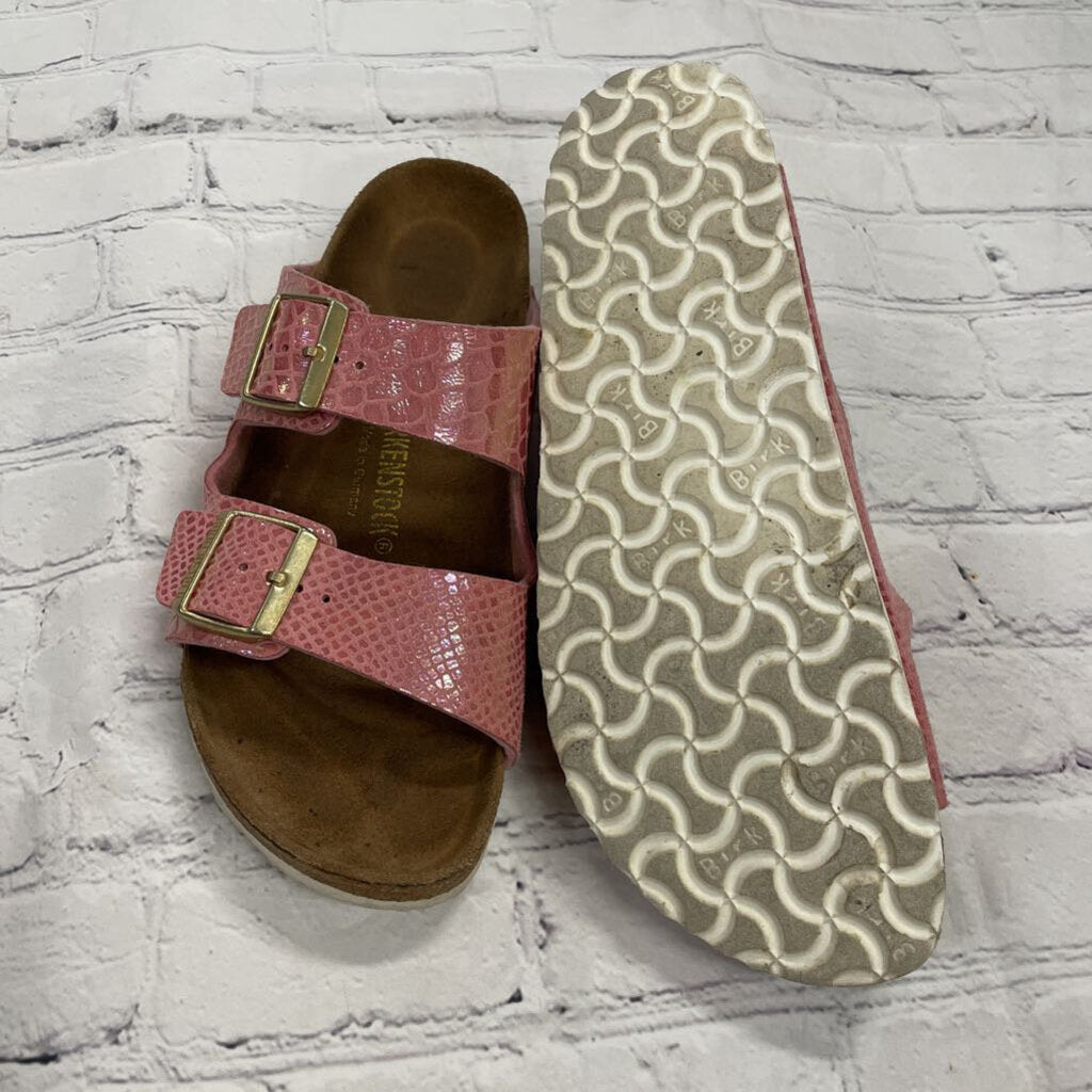Pink Iridescent Scale Two Straped Sandals
