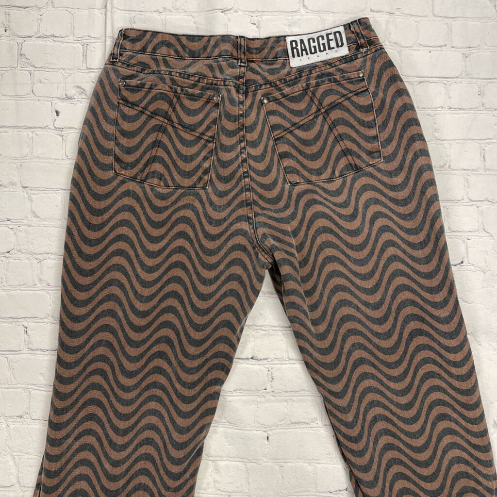 Brown & Black Wave Design Wide Leg Jeans