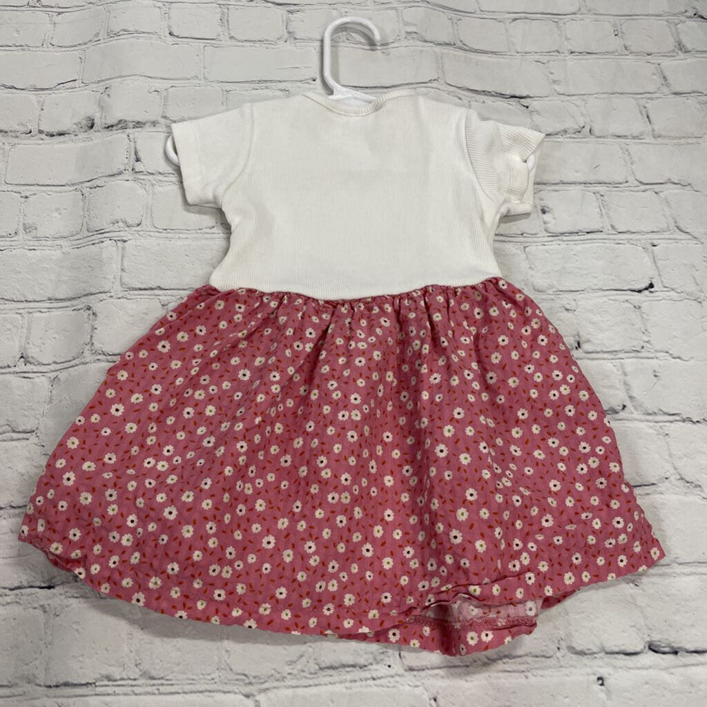 White Tee Dress with Pink Floral Skirt