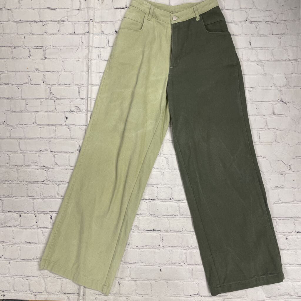 Two Toned Green Half Split Wide Leg Jeans