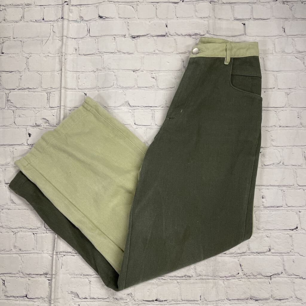 Two Toned Green Half Split Wide Leg Jeans
