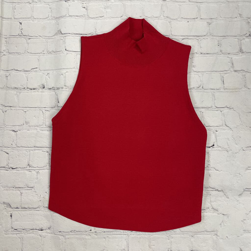 Red Mock-Neck Smooth Knit Tank