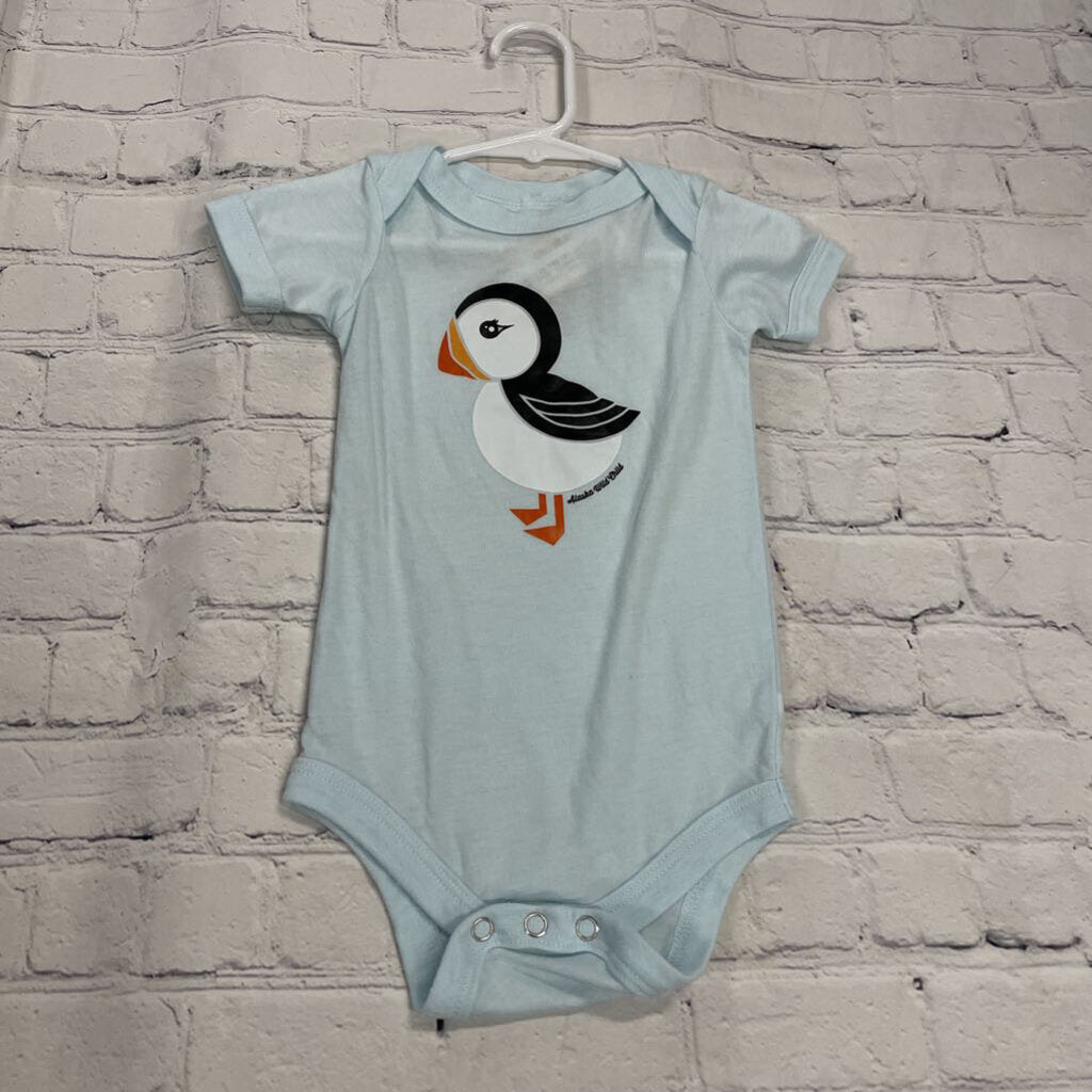 Blue Short Sleeved Puffin Onesie