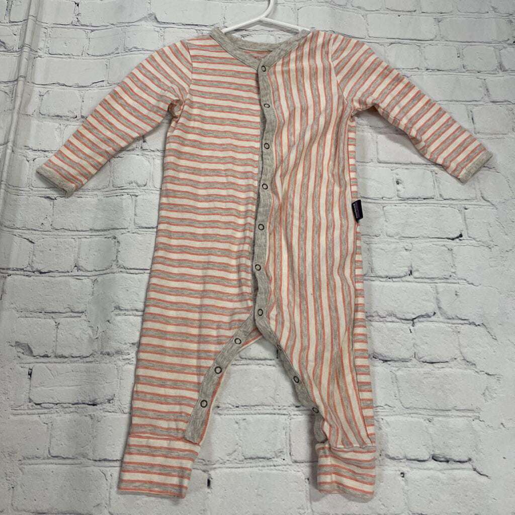 Cream Long Sleeve Onesie with Orange 7 Grey Stripes