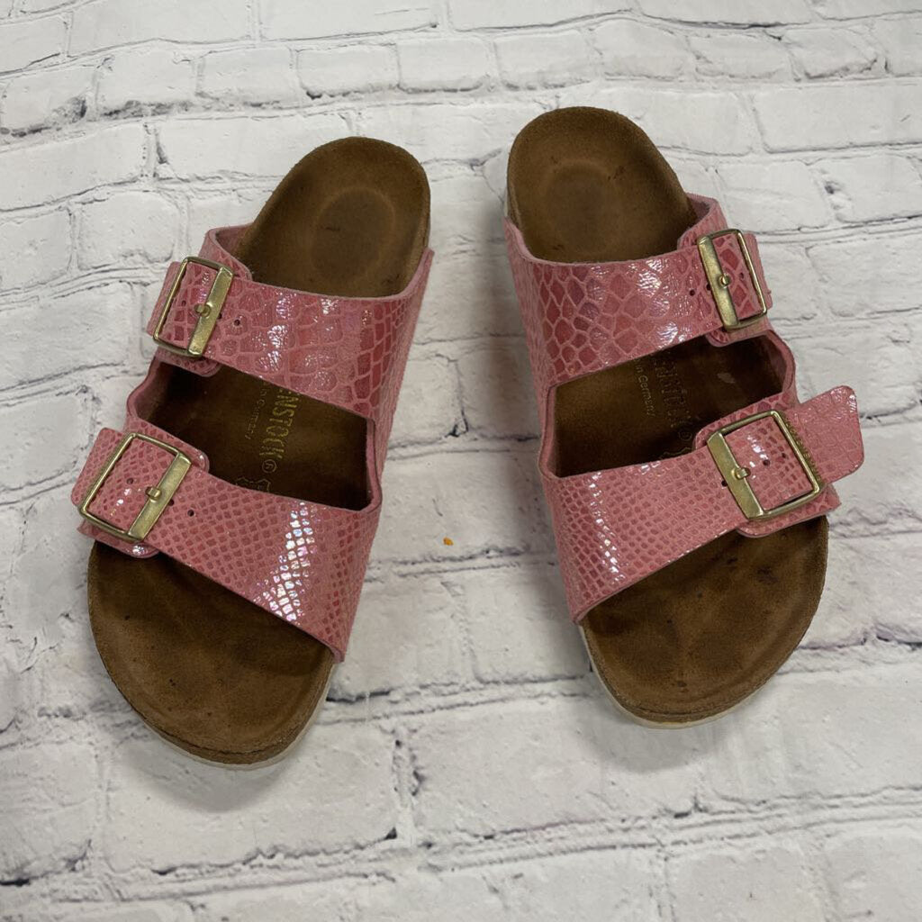 Pink Iridescent Scale Two Straped Sandals
