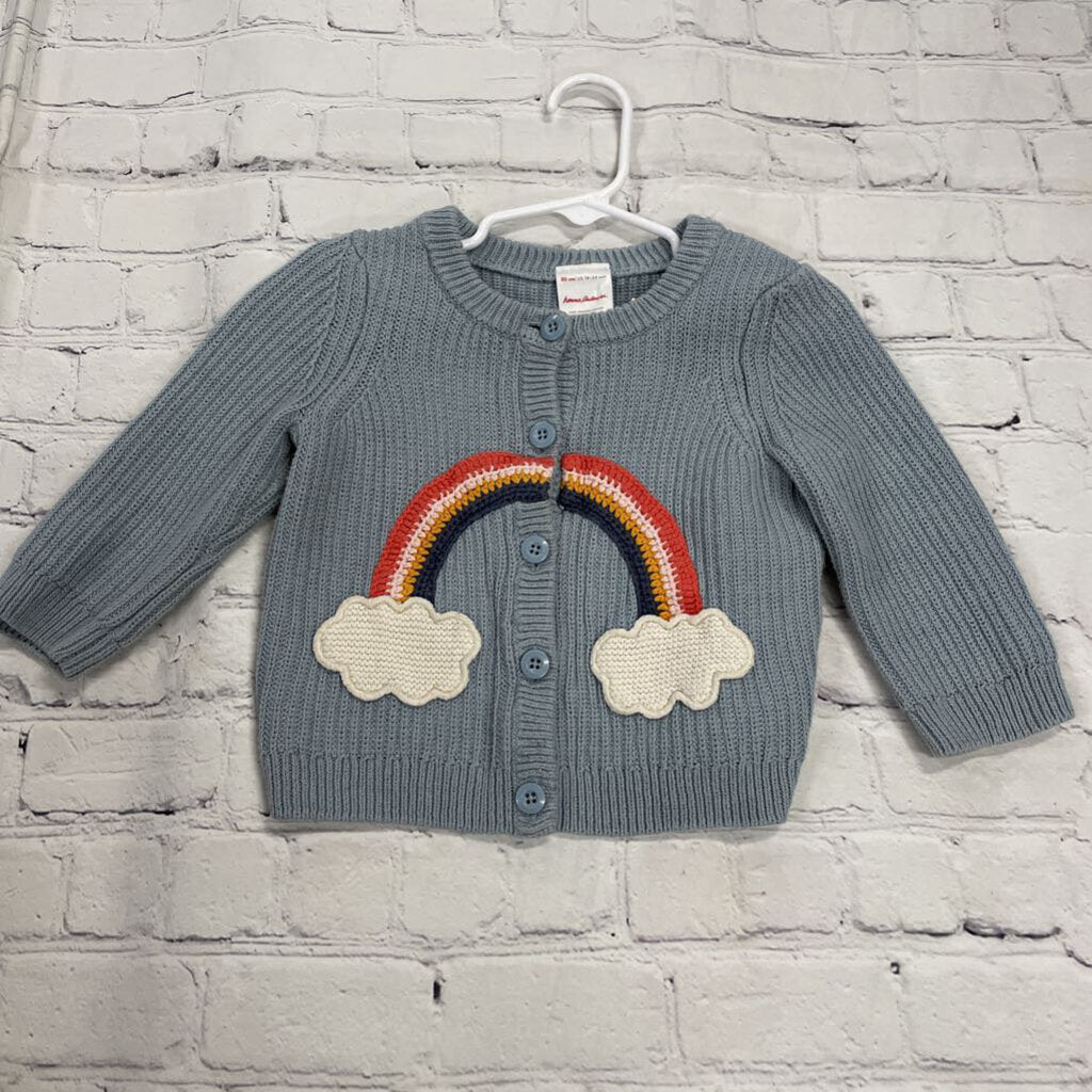 Blue Knit Cardigan with Rainbow