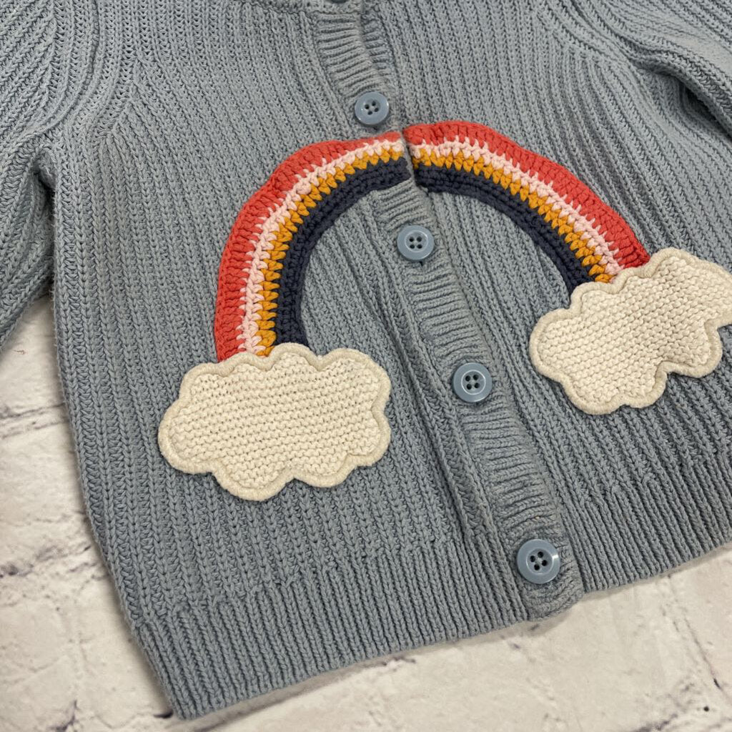 Blue Knit Cardigan with Rainbow