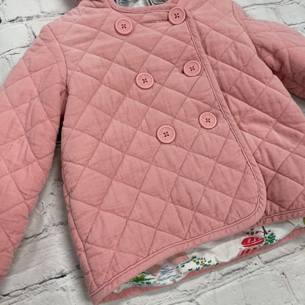 Pink Quilted Corduroy Coat with Buttons