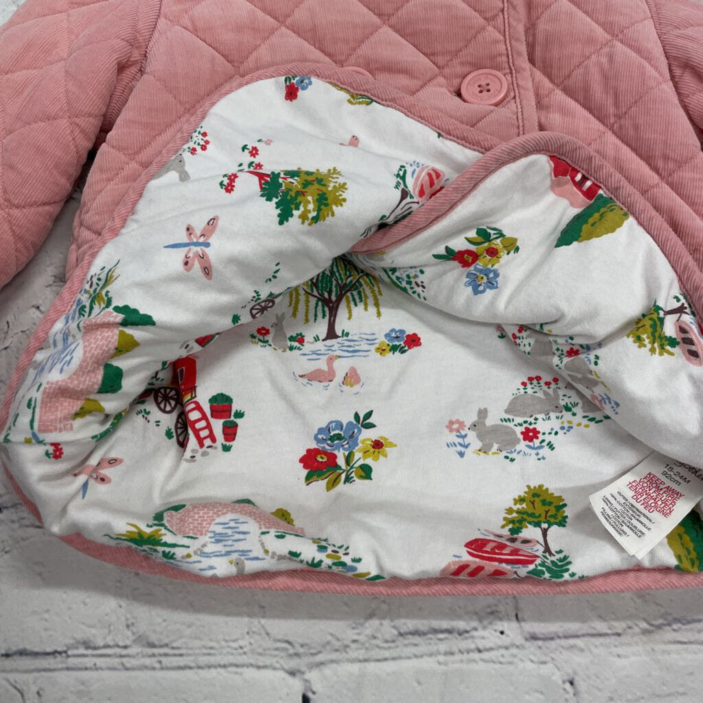 Pink Quilted Corduroy Coat with Buttons