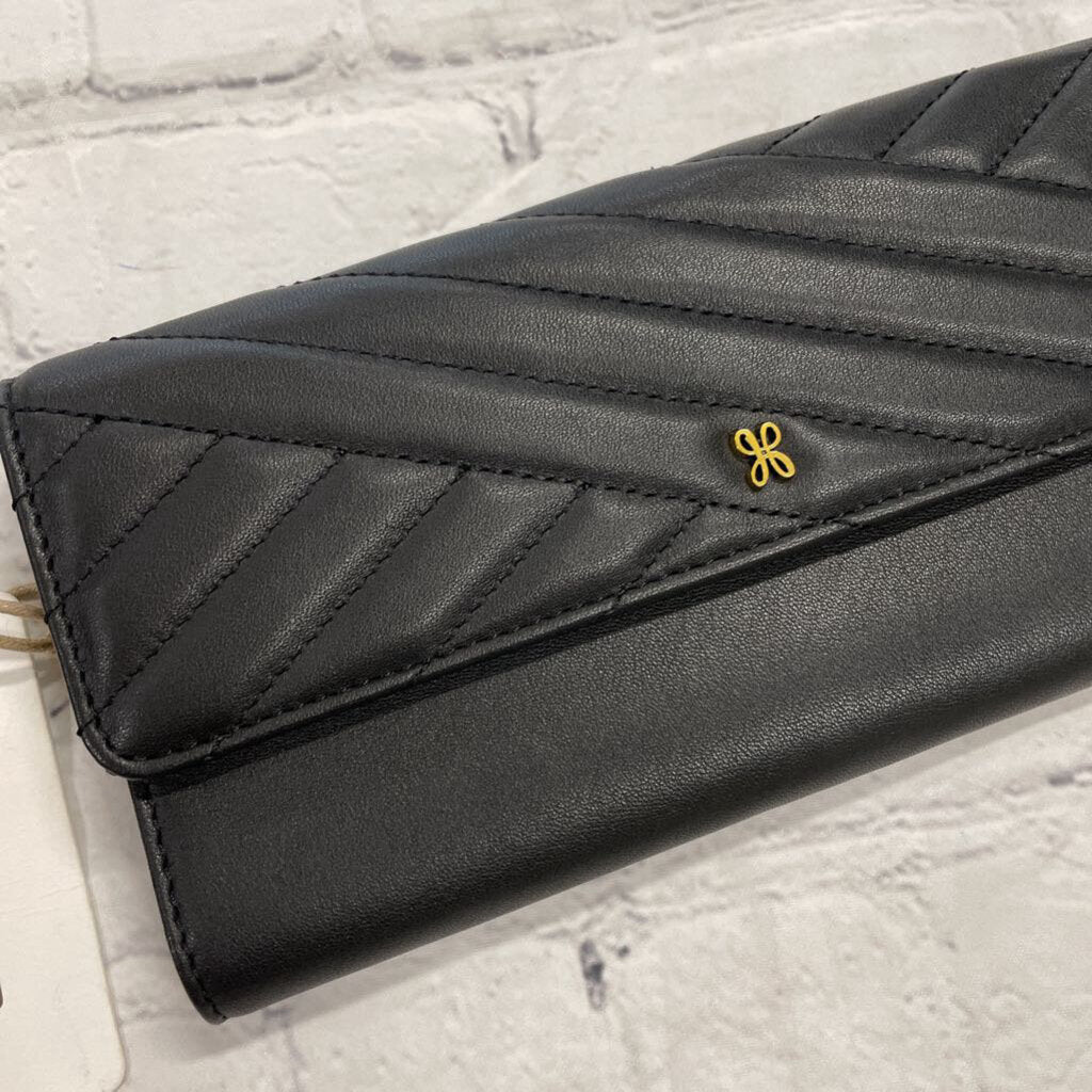 Black Clutch Wallet with Gold Hardware