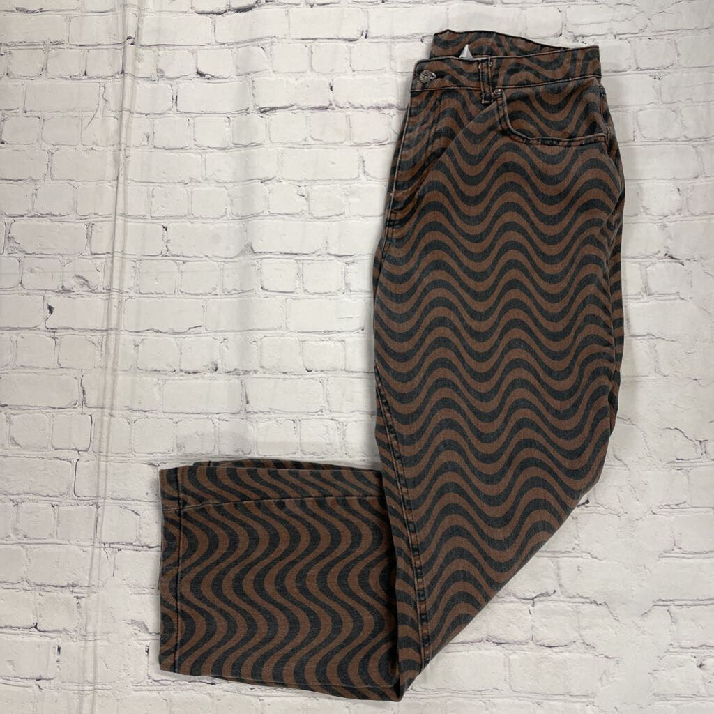 Brown & Black Wave Design Wide Leg Jeans