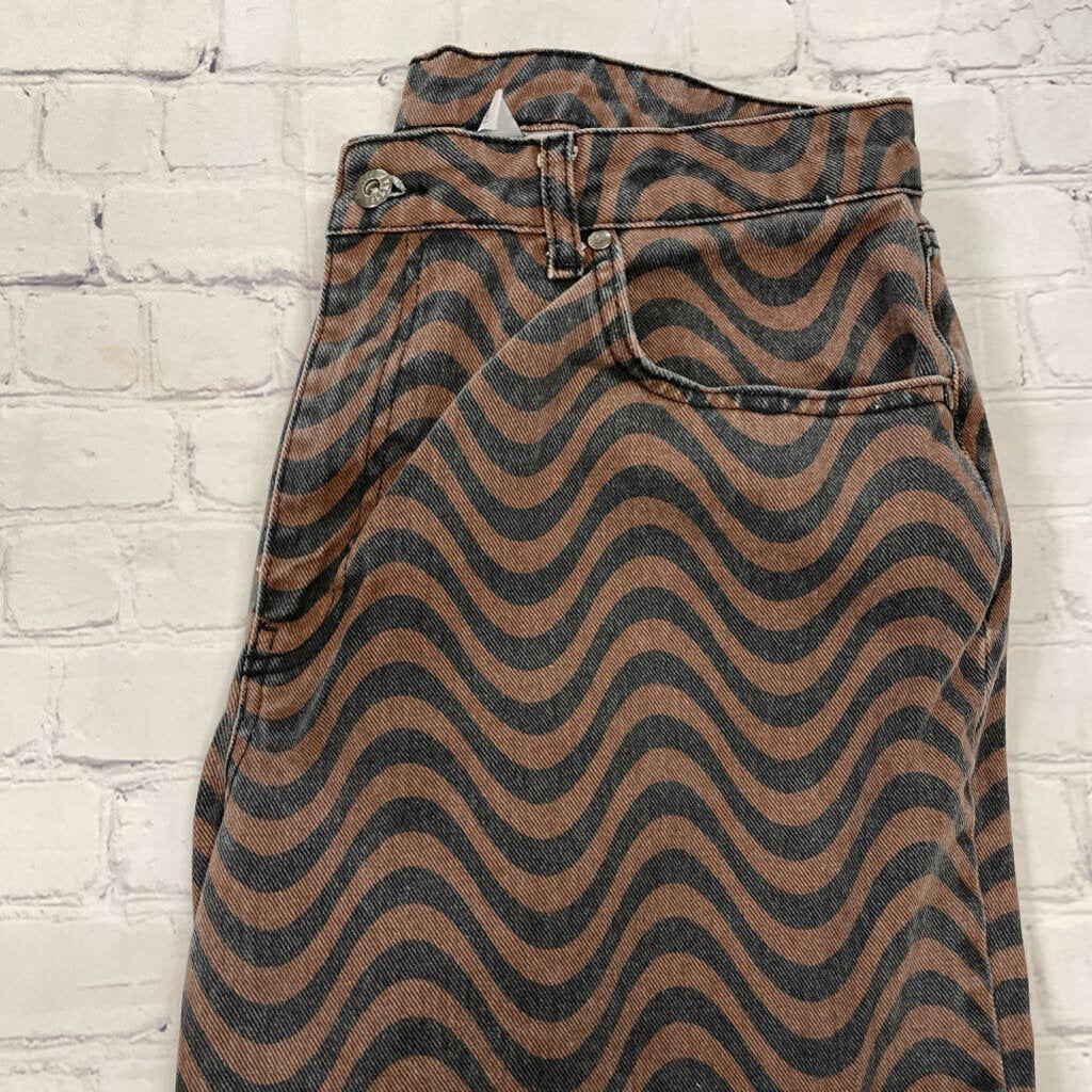 Brown & Black Wave Design Wide Leg Jeans