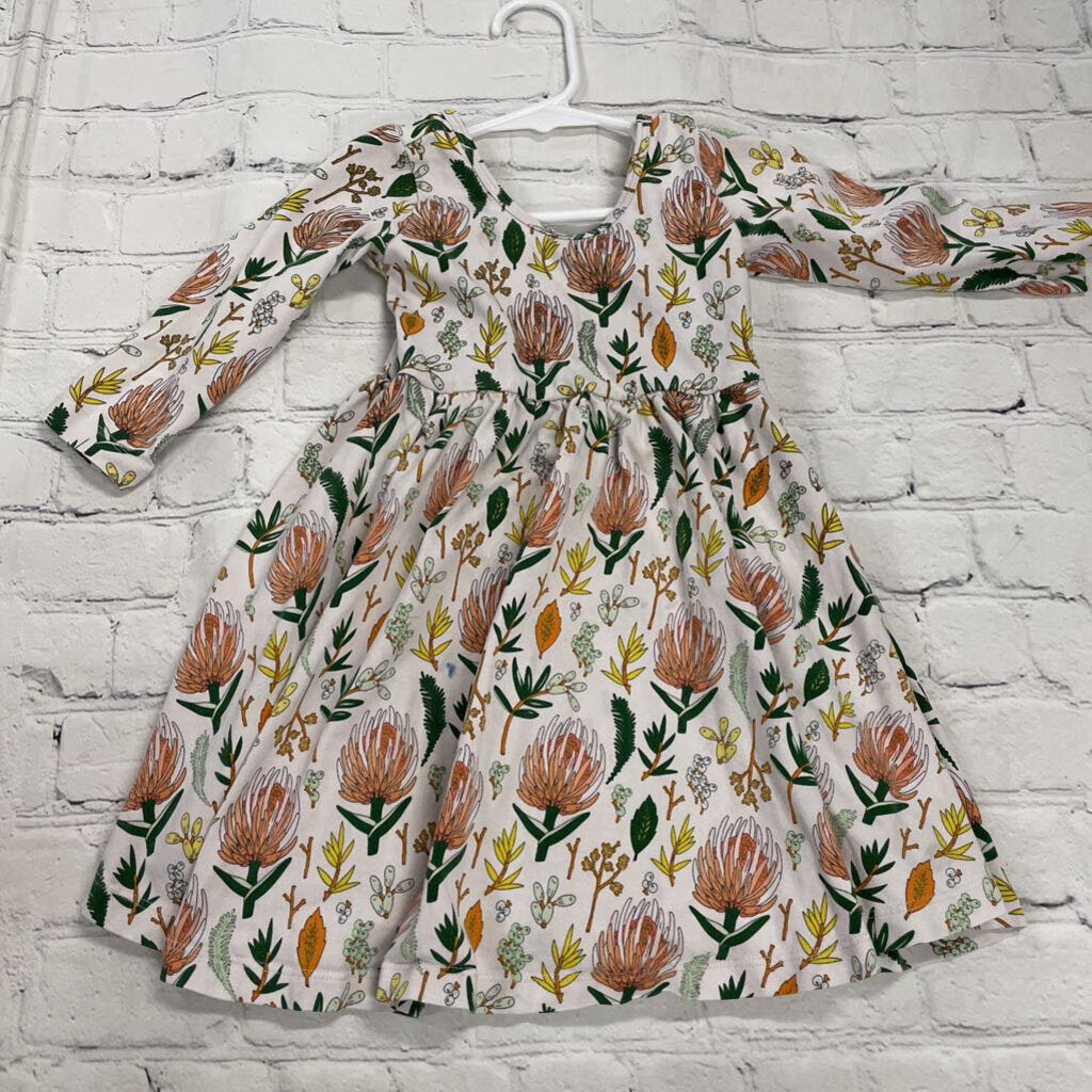 White Long Sleeve Dress with Orange Wild Flower & Plants
