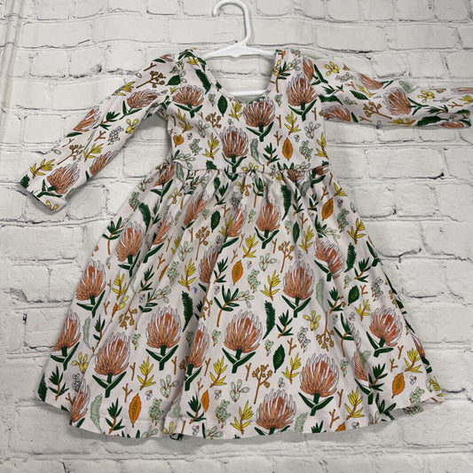 White Long Sleeve Dress with Orange Wild Flower & Plants