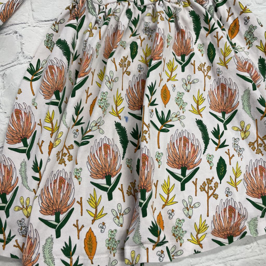 White Long Sleeve Dress with Orange Wild Flower & Plants